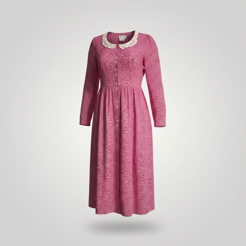 Vintage J Michelle California Lace Collar Midi Dress‎ Med/Large Pink Retro USA